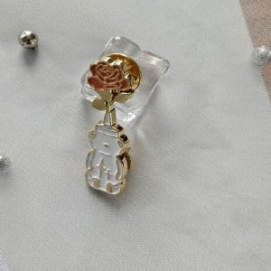 lovely rose with bear pot soft enamel  pins