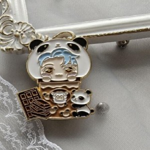soft enamel chibis custom pins cute boy with a panda – shaped hood collection badages