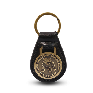 Leather antique die struck enamel keychain