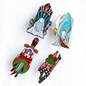 China manufacturer hard enamel pin Cartoon girl pin up with three variants laser text or logo on the back side