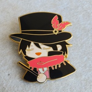 adorned with  pink feathers hat cute chibis hard enamel pins