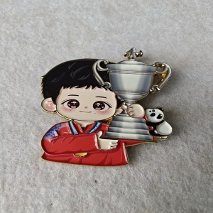 chibi-style character  Fan Zhendong with ping pong champions cup cartoon pins