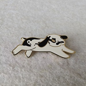 cute cartoon-style dog with cream-colored black patches hard enamel dog pins