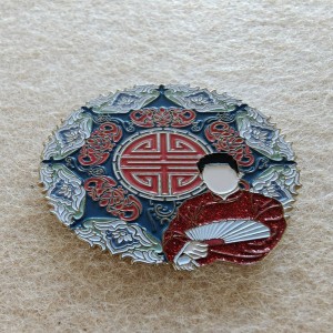 longevity symbol circular shape with traditional Chinese patterns glitter theater pins