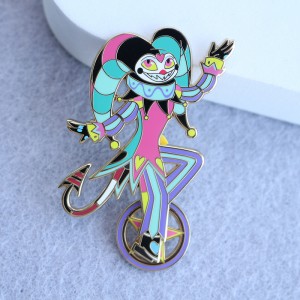 Cartoon clown on a unicycle hard enamel pin