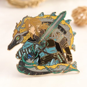 dragon and warrior pearl glitter hard enamel pin