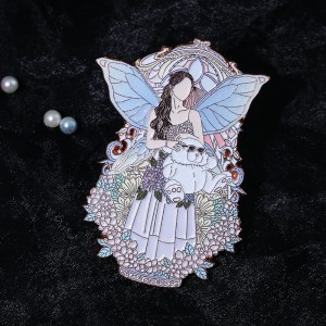 custom velvet bear gradient glitter wings soft enamel pin