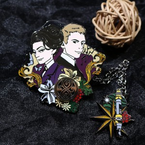 custom glitter pearl spinner anime hard enamel pin with chains