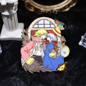 custom pearl wings silk printing gold plated anime hard enamel pin