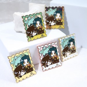 custom polarizing and glitter stamp shaped hard enamel pin