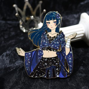 custom gold plated glitter transparent screen printing anime hard enamel pin