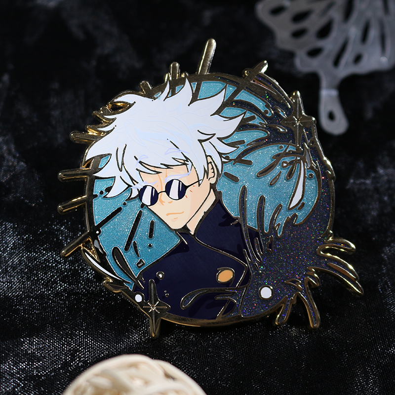custom anime gold plated gradient pearl glitter hard enamel pin