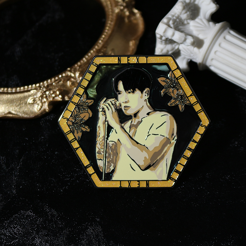 custom black nickel idol stained glass hard enamel pin