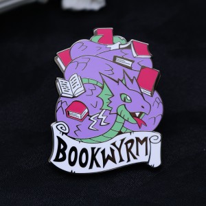 custom sliver plated bookwyrm hard enamel pin