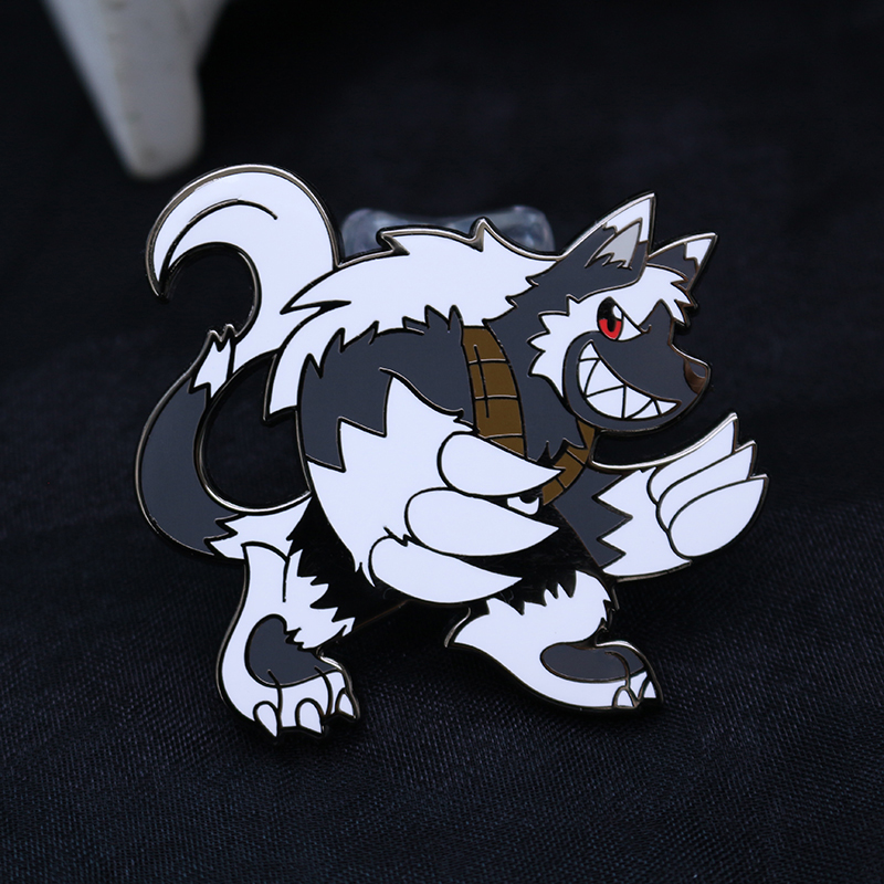 custom wolf sliver plated hard enamel pin