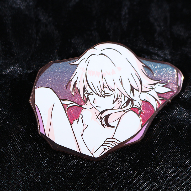 custom rose gold plated gradient transparent sandblast anime hard enamel pin
