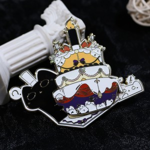 custom magnetic animal black cat birthday cake pearl glitter hard enamel pin