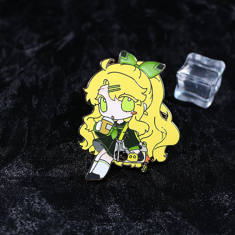 custom gold plated uv printing pearl anime blonde little girl hard enamel pin