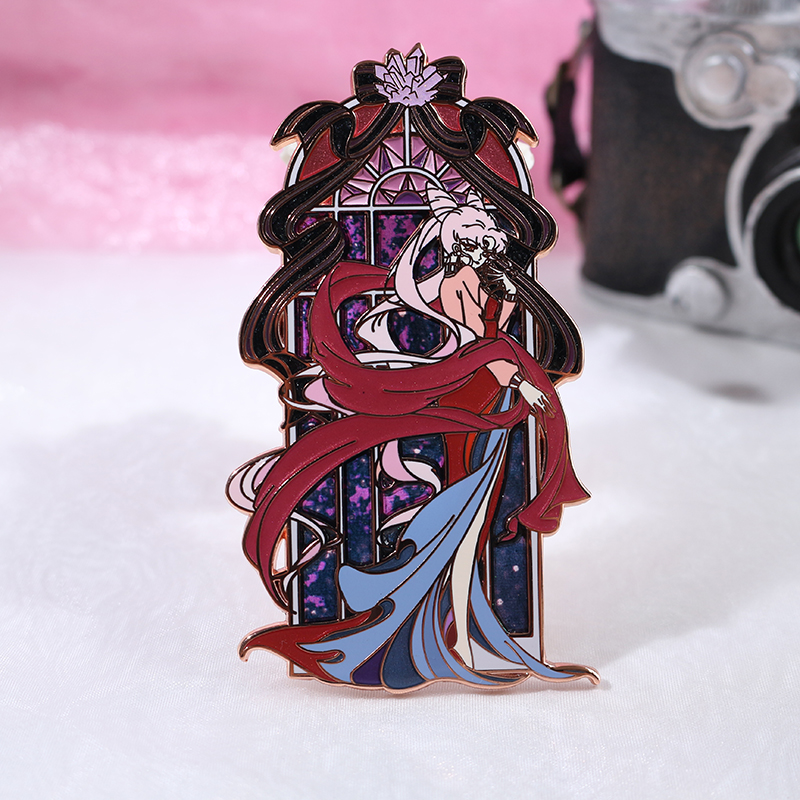 custom anime rose gold plated swirl pearl stained glass glitter enamel pin