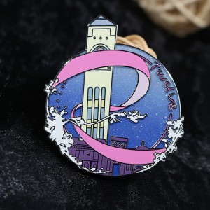 custom nickel plating gradient glitter starry sky effect in the background hard enamel pin