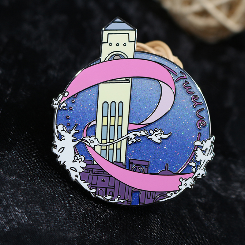 custom nickel plating gradient glitter starry sky effect in the background hard enamel pin