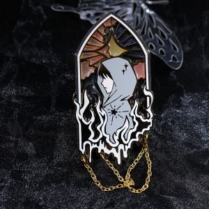 custom gold plated stained glass hard enamel pin with chain