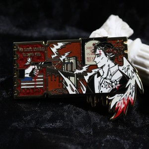 custom swirl pearl and transparent silk printing anime hard enamel pin