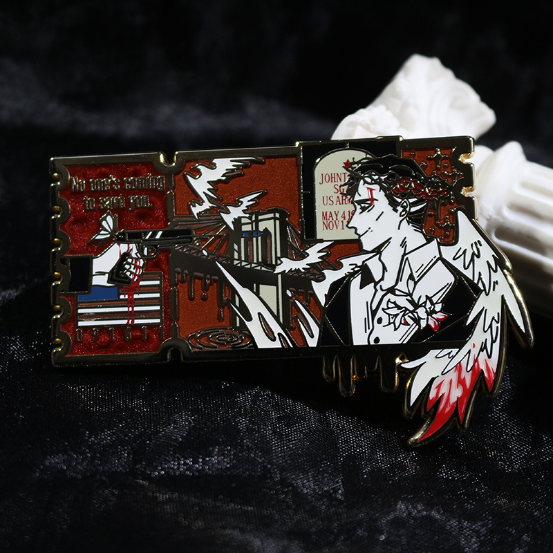 custom swirl pearl and transparent silk printing anime hard enamel pin