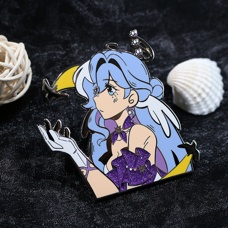 custom sliver plated anime glitter hard enamel pin