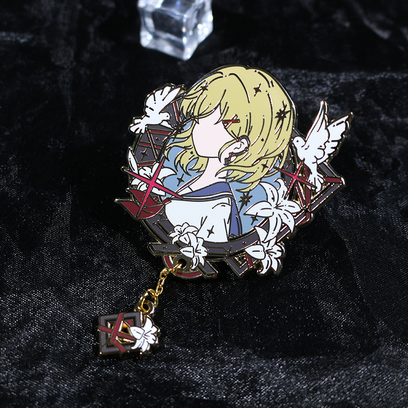 custom anime hard enamel pin with chain