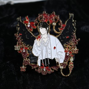 custom gold plated glitter black velvet wings idol soft enamel pin
