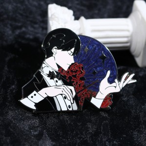 custom sliver plated swirled pearl and glitter anime hard enamel pin