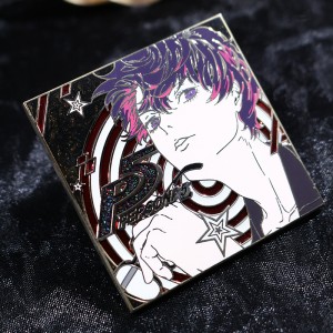 custom swirled pearl glitter and silk printing anime hard enamel pin