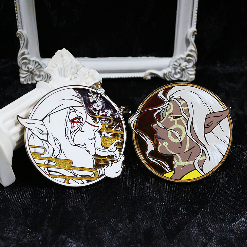 custom Mononoke anime gradient stained glass and glitter hard enamel pins