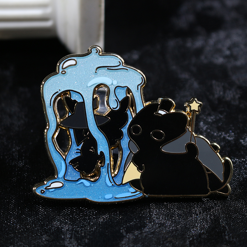 custom gold plated gradient pearl anime black cat enamel pin