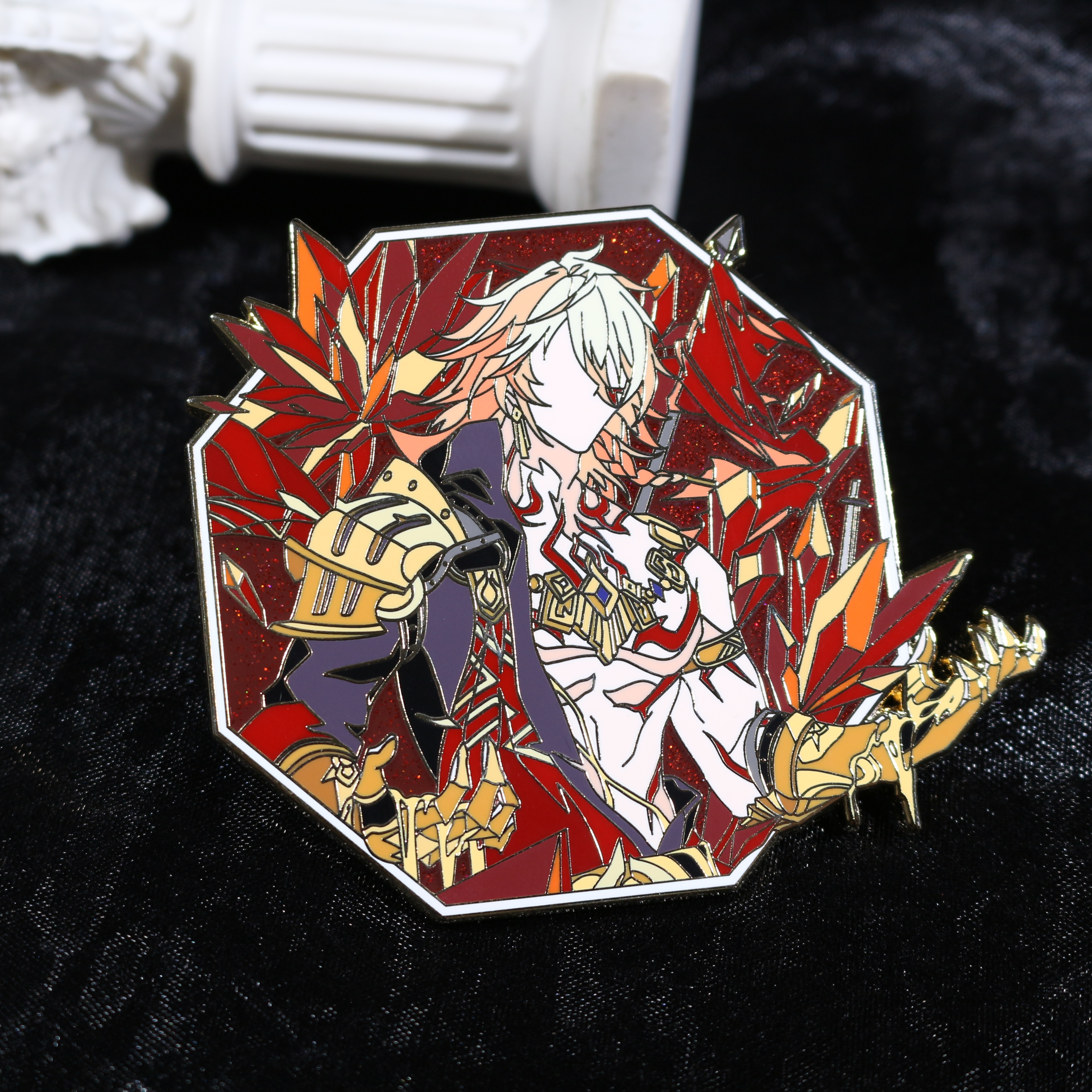 custom Wandi hexagonal blaze anime glitter hard enamel pin