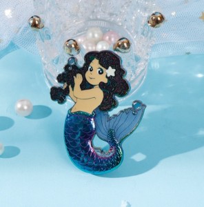 Cute mermaid hard enamel pins with glitter and translucent paint 3D effect with beautiful rainbow metal