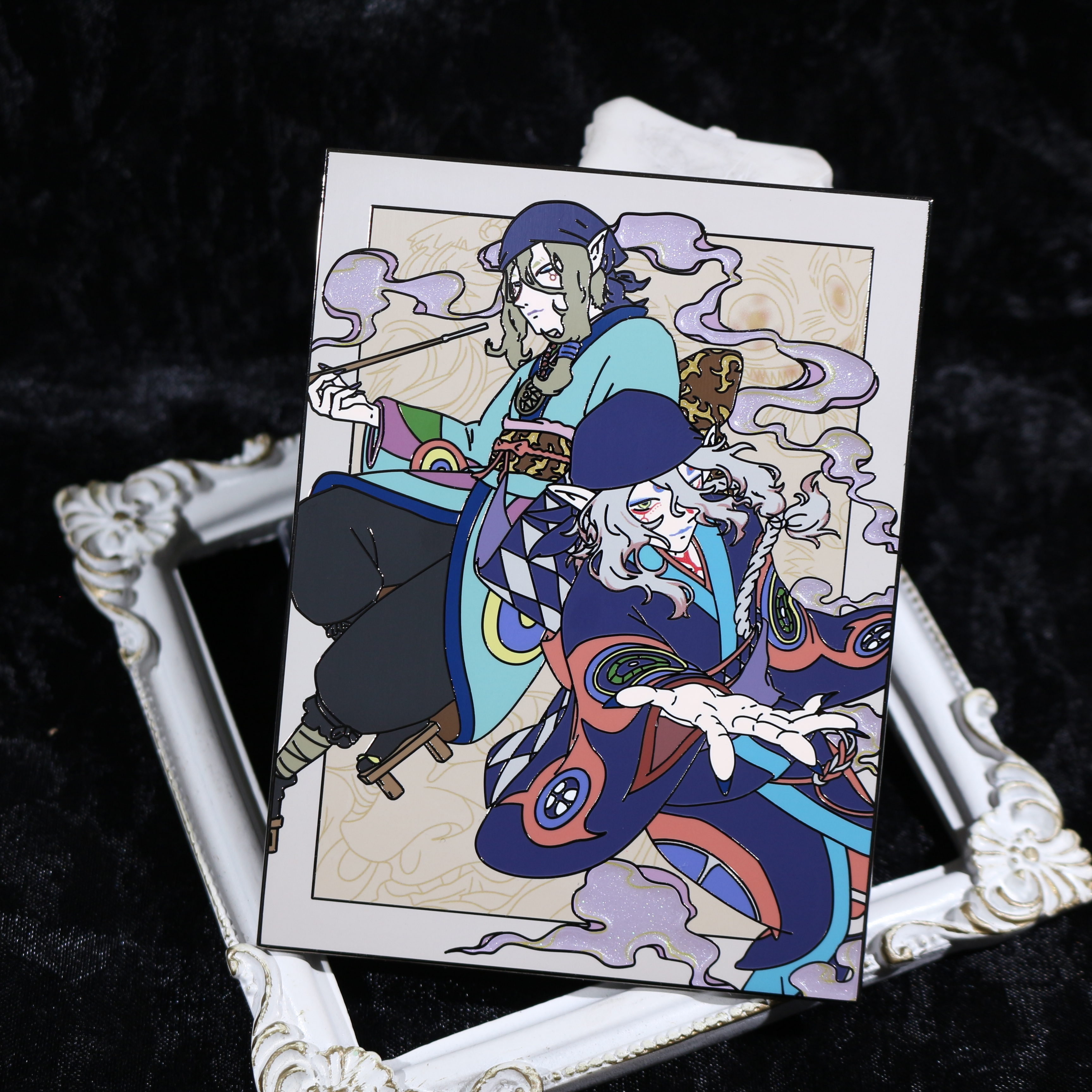 custom black nickel plated anime silk printing pearl hard enamel pin