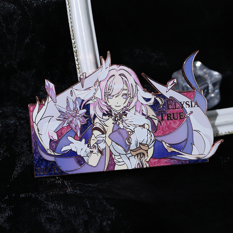custom rose gold gradient swirled pearl and uv printing hard enamel pin