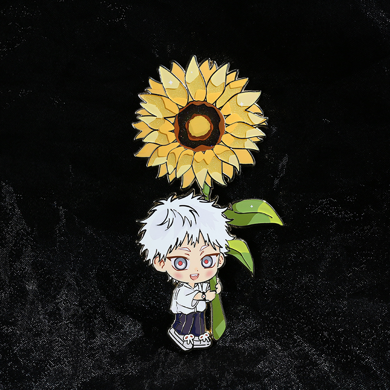 custom screen printing gradient transparent glitter sunflower boy hard enamel pin