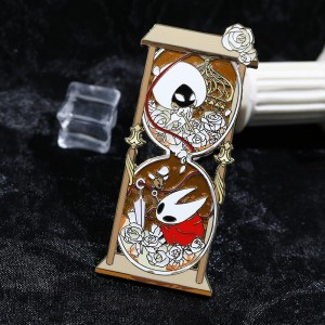custom transparent glitter with uv printing hourglass hard enamel pin