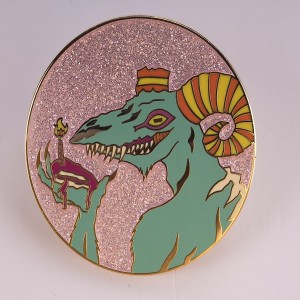 glittery pink whimsical monster hard enamel pins custom cartoon badges