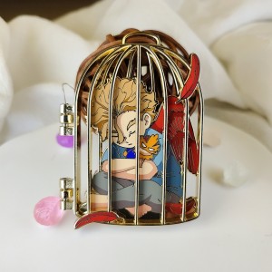 Dragon trapped in a cage hinge enamel pin0.